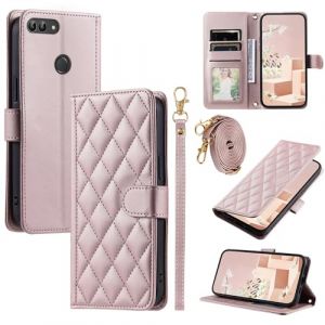 Jiajihua Coque Compatible avec Huawei P Smart (2017) LA1 / Enjoy 7S LA1,Compatible avec Honor 9 Lite AL00 Etui de t&eacute;l&eacute;phone Lanyard Stand Flip Card Slot Pink (Hongkong Jiajihua, neuf)