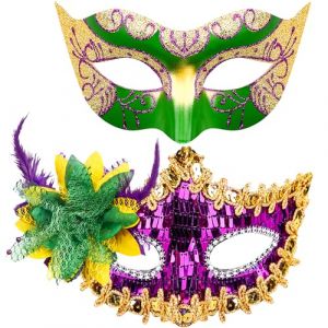 SIQUK 2 Pièces Masque Vénitien Couple Masque de Mascarade Bal Masqué Vénitien Masque Femme Homme pour Les Yeux pour Halloween Mascarade Carnaval (Siquk EU, neuf)