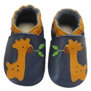 Bemesu Chausson Bebe Chaussons Cuir Souple B&eacute;b&eacute; Gar&ccedil;on Fille Premiers Pas Chaussons Enfant (Bleu fonc&eacute; Girafe, M, 6-12 M, EU 20/21) (Bemesu, neuf)