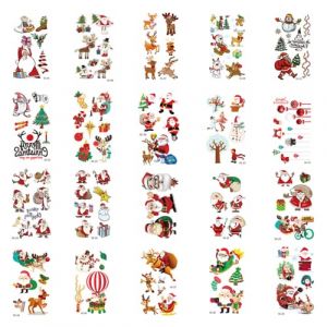 WENREN 20 Tatouage Noel pour Enfants, Tatouage Éphémère Enfant, Tatouage Enfant, Adapté aux Fêtes de Noël et aux Cadeaux de Noël, Cloches D'arbre de Noël et Autocollants de Rennes (WENRENMOKE, neuf)