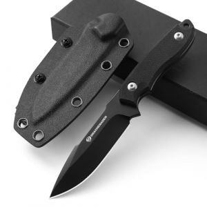 DRACHENADER Petit couteau de survie petit couteau lame fixe EDC petit couteau bushcraft lame fixe couteau jungle avec kydex horizontal etui, poignée en g10 antidérapant, (D- Lame noire + manche noir) (DRACHENADER, neuf)