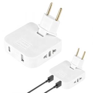 Prise Plate USB, 220V Prise Plate Derriere Meuble, Multipris e Extra Plate USB pour Espaces R&eacute;duits, T&ecirc;te Pivotante &agrave; 180&deg;Connecteurs Europ&eacute;ens, 2Pri Ses et 2Ports US B (ZhiTaoKe, neuf)