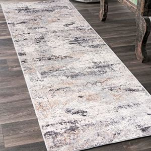 Mazovia Tapis Couloir Long Moderne Motif Abstrait Vintage - Tapis de Passage &agrave; Poil Court Doux - Tapis Entree Interieur Long - Tapis de Couloir au Metre - Gris Beige 1 80 x 400 cm (Mazovia, neuf)