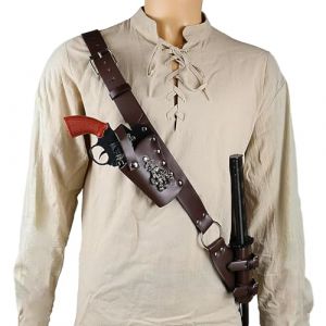OhMill Ceinture &Eacute;tui Bandouli&egrave;re de Pistolet M&eacute;di&eacute;val avec Etui d'&Eacute;p&eacute;e R&eacute;glable Cuir PU Fourreau pour &Eacute;p&eacute;e Pirate Punk Accessoire de Costume Chevalier Guerrier pour Pirate Cosplay Halloween (OHMillionUK, neuf)