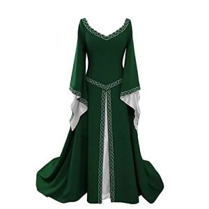 YUDATPG Robe m&eacute;di&eacute;vale, &eacute;vas&eacute;e, &agrave; manches longues, de la Renaissance pour femme, nuisette paysanne, costume d'Halloween, robe de f&eacute;e gothique, chemise de nuit, Vert, XL (PlumZhou, neuf)
