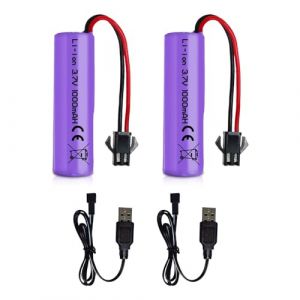 KUWUNG 2 Pcs Li-ION Piles 3,7V 1000mAh Batterie Li-ION Rechargeable 3,7V avec USB C&acirc;ble et Connecteur SM-2P, Universal Li-ION Batterie pour RC Voiture, Bateaux, Robot, Chars, Auto, Stunt Car (KUWUNG, neuf)