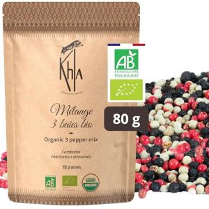 Khla - Mélange 3 Baies Certifié Bio 80 g - Poivre de Kampot Noir, Blanc & Baies Roses - Qualité Premium Grand Cru - Production Limitée - Épices Direct Producteur - Origine Cambodge & Madagascar (Khla, neuf)