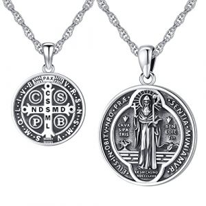 Eusense Saint Beno&icirc;t Collier St Beno&icirc;t M&eacute;daille Saint Collier Chr&eacute;tien Catholique Patron Pendentif Religieux Bijoux pour Hommes Femmes (OUSHENG JEWELRY, neuf)