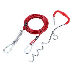 TOPWAY Câble d'attache pour Chien de 10 m avec Ressort Amortisseur de Chocs, Piquet de Sol en Spirale de 42 cm, Laisse d'attache pour Chien pour Cour, Camping en Plein air (AIMTools Ltd, neuf)