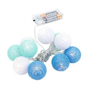 Idées du Cœur - Guirlande lumineuse sphérique avec 10 LED - Fonctionne avec piles - 10 boules en coton en 3 couleurs - Diamètre 35 mm par boule - Avec minuterie (blanc, menthe, bleu clair) (Ideen mit Herz, neuf)