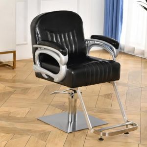 PA-DABAOO Fauteuil De Coiffure Avec Siège Large Et Repose-Pieds, Pivotant À 360 Degrés, Fauteuil De Salon De Coiffure Hydraulique, Fauteuil De Coiffure Vintage En Métal Robuste,Noir (Panda-Dabaoo, neuf)