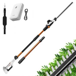 Litheli Taille-haie t&eacute;lescopique &eacute;lectrique 20 V avec Perche Fixe, Manche r&eacute;glable 6 Positions Jusqu&rsquo;&agrave; 3,4 m, Lame Double 42 cm, Batterie 10000 mAh, l&eacute;ger et Ergonomique, Taille haie sur Perche (Litheli EU, neuf)