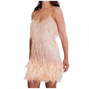 PINTUTU Cadeau Femme Robe Gatsby Couleur Unie sans Manche 1920S Robe &agrave; Frange Bretelles Robe &agrave; Charleston D&eacute;guisement pour Soir&eacute;e Danse Latine Robe Soiree Femme Paillette Costume Samba Femme (PINTUTU SEXY, neuf)