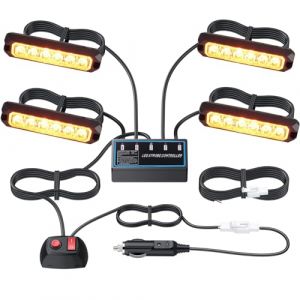 EYPINS 4X6 LEDs Feux de Pénétration IP68 12/24V Gyrophare LED Orange Feux Flash Avant Voyant d’Alarme Urgence Strobe Clignotants Auto Allume Cigare 2M pour Remorque Caravane Van Camion Camping-Car (eYpins-FR, neuf)