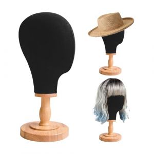 TINGSING 21'' Support de tête de perruque, présentoir de chapeau de tête de mannequin noir Support de perruque Chapeaux Casquettes Affichage Bloc de toile Modèle de tête de mannequin (TINGSING EUR Direct, neuf)