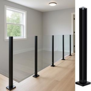Cvter Garde-corps en Verre Acier Inoxydable - 95cm Poteau de Balustrade en Verre Noir, Syst&egrave;me de Balustrade en avec Robinets, Fentes pour Terrasse, Balcon, Piscine, Jardin, Poteau de coin (liujianjun-us, neuf)