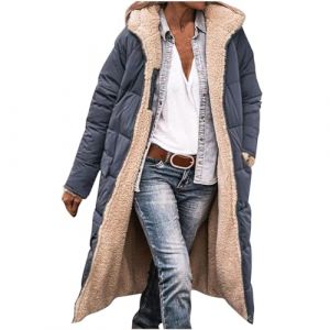 Femme Parka Hiver à Capuche Long Polaire Manches Longues Manteau de Laine Casual Parka Epaisse Chaude Slim Fit Veste en Coton Manteau Longue Militaire Couleur Unie Doudoune Chaude Matelassee (⭐⭐⭐⭐⭐KQIVAM (Arrivée dans 5-12 jours), neuf)