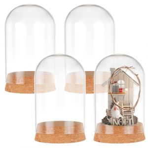 PH PandaHall 4pcs Cloche Dôme en verre Dôme d'affichage avec base en liège Dôme pour bouteilles en verre Présentoir à bocaux décoratifs pour le stockage des fleurs Décoration pour la maison, 6.5x11cm (Yizhou EU, neuf)