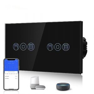 BSEED Interrupteur Volet Roulant Connecté, Interupteur Intelligent WiFi Volet Roulant Compatible avec Alexa Google Home pour Commande Vocale,Minuterie Intelligent en verre,157MM, Noir (Bseed-EU, neuf)