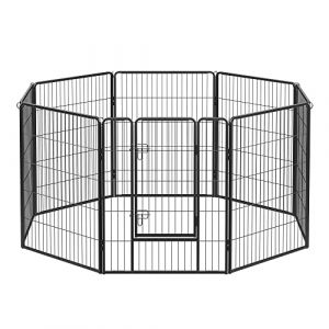 Feandrea Parc pour Chien, Enclos pour Chiot, Clôture, Chenil, Cage, 8 Panneaux, Double Verrou en L, Chaque Panneau 77 x 100 cm, Intérieur, Extérieur, Jardin, Chien, Lapin, Poule, Noir PPK81H (SONGMICS HOME FR, neuf)