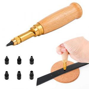 YUEYUAN Outil de Perforation Automatique en Cuir et Papier, Poignées en Bois, 6 Têtes de Poinçonnage Interchangeables, 1,5 mm à 4 mm, Poinçonneuse pour Couture, Cuir, Papier, Artisanat (huahaoda Bao, neuf)