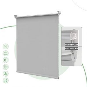 HOMEDEMO Store Enrouleur Occultant Isolant Thermique Opaque, Rideau, Fixation avec ou sans Perçage, 110 x 120 cm (Largeur du Tissu 106 cm), Gris Clair (Diagor, neuf)