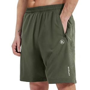 HIFEOS Short Sport Homme Short Jogging Homme Séchage Rapide avec Poches Zippées Short Homme pour Running, Fitness, Shorts de Tennis Armée Verte (QING-WANYOU, neuf)