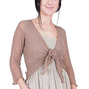 Mimosa Mesdames Femme Boléro au Crochet Briller en Dentelle Plaine Etendue Résille Cardigan Haussement D'épaules (Taille Unique, Dark Taupe) (Evoque, neuf)