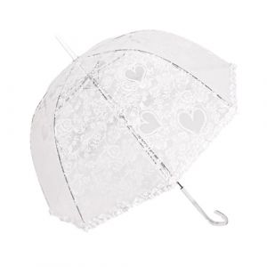 Chesoon Parapluie en dentelle Transparent Rose Imprime En Plastique Vintage Mariage Mari&eacute;e Parasol L&eacute;ger Coupe-Vent D&ocirc;me Auvent Auto Ouvert, Blanc (Chesoon, neuf)