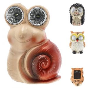 Cepewa Lot de 4 figurines de jardin solaires - 6 x 9 x 5 cm - Panneau solaire en polyr&eacute;sine - Avec batterie - Chouette, h&eacute;risson, escargot et yeux lumineux, 54449 (WOP-STORE (AGB-Widerruf), neuf)