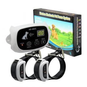 Système de clôture de Chien à Distance sans Fil étanche 1/2/3 Animaux de Compagnie 0-100 Niveau Dispositif de clôture électronique Collier de Dressage de Chien Choc électrique(Blanc pour 2 Chiens) (LaKeFeng, neuf)