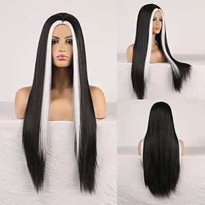 Perruque Synthétique Afro Kinky Curly Orange Couleur Vague Naturelle Longue Perruque Pour Femmes Noires Blanches Haute Température Fibre Cheveux Gris Perruques Pour Femmes (Couleur : Noir Blanc, Long (ydxdsp, neuf)