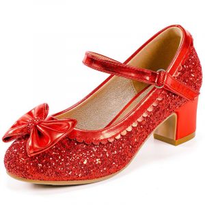 LAURMOSA Rouge Chaussures Princesse Nœud Chaussures Talon Enfant Fille Mary Janes Fille 30 Chaussure Princesse Paillettes Mariage Anniversaire Festivité Danse Soirée Tenue Cérémonie (FRL1036SeRed 13) (Tentops, neuf)