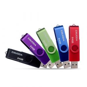 ENUODA Cl&eacute; USB 64 Go Lot de 5 Cle USB 2.0 Flash Drive Stockage Rotation Disque M&eacute;moire Stick avec Lumi&egrave;re LED (Rouge Vert Noir Bleu Violet) (Shenzhen Innoda Technology Co., Ltd., neuf)