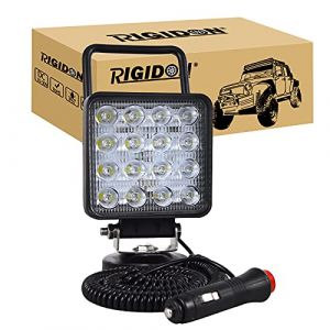 RIGIDON 1 Pcs 10 cm 4 pouces 48W feux de travail aimanté, phare de travail led carré, 12V 24V lampe de travail led avec base magnétique, led spotlights pour offroad voiture camions SUV 4x4 tracteur (Sanyue-EU, neuf)