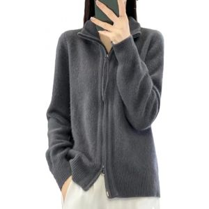 Alloaone Cardigan en Laine &Agrave; Col Montant pour Femme, Fermeture &Eacute;clair, Ample, Manches Longues, Tricot en Cachemire, Pull &Agrave; Bascule (PULINGDEDIAN, neuf)