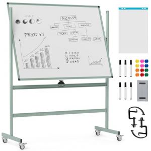 COSTWAY Tableau Blanc Effacable sur Pied 120x90cm, Double Face, Tableau Blanc Magnétique, 2 Hauteurs Réglables, Cadre en Métal, 4 Roulettes Verrouillables, pour École, Bureau, Maison (120x90cm,Vert) (FDS GmbH, neuf)