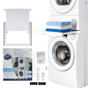 CARE+PROTECT Kit de Superposition Universel Pour Lave-Linge de Profondeur 47 &agrave; 62 cm et S&egrave;che-Linge de Taille Standard - Avec Tablette Coulissante - Optimise L'espace - Blanc - Devant Carr&eacute; (Groupe Dragon, neuf)