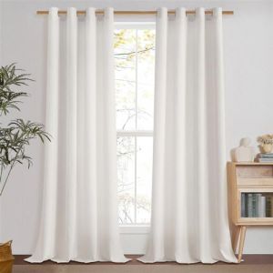 MRTREES Rideau Voilage Fenetre Rideaux Salon Moderne Lot de 2 Voilages Int&eacute;rieurs Rideau Lin Chambre Enfant Adulte Rideau Voile Semi-Transparent pour Salle &agrave; Manger, 140x210 CM, Ivoire Blanc (MRTREES HOME, neuf)