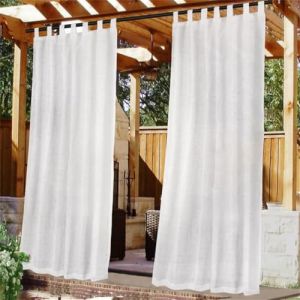 FASCINATDECO Rideau Extérieur avec Onglet en Haut - Lot de 2. Rideau Imperméable, Rideaux Occultants, Fermeture Velcro, pour Pergola, Gazebo, Terrasse, Pavillon, 132x274cm, Blanc (FASCINATDECO, neuf)