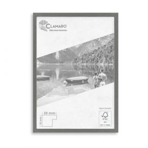 CLAMARO "COLLAGE 20" Cadre photo 50x70 fait main sur mesure | Gris acier | Cadre photo moderne en bois MDF de 20 mm de largeur au design slim, incluant verre acrylique, panneau arri&egrave;re et syst&egrave;me de (Clamaro, neuf)
