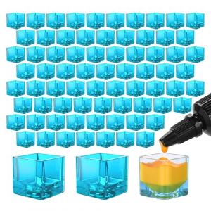 ATOMUS Lot de 200 gobelets à encre de tatouage carrés transparents en forme de cube de glace en plastique - Accessoires de tatouage permanents - Support transparent (bleu) (hayou1989, neuf)