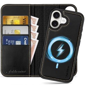 Shieldon Coque en Cuir V&eacute;ritable pour iPhone 17 6,3 Pouces 5G 2025, Housse Amovible [RFID Blocage] Etui Flip Anti-Choc Portefeuille Housse Fonction Support - Noir R&eacute;tro (TG-Global FR, neuf)