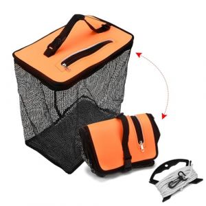 Blueshyhall Bourriche Peche Flottante, Panier &agrave; Filet de P&ecirc;che &agrave; Pied pour Petits Poissons, Crevettes, Crabes, Filet de P&ecirc;che Flottant Pliable Cage d Appat de Peche avec Corde de 5M (39 x 24 x 39 cm) (Blueshyhall, neuf)