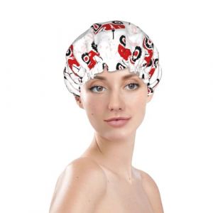 Bonnet de douche pour femme, r&eacute;utilisable, imperm&eacute;able, double couche, bande &eacute;lastique, bonnet de bain pour cheveux longs, tracteurs &agrave; roues rouges pour douche (JinRui-EU, neuf)