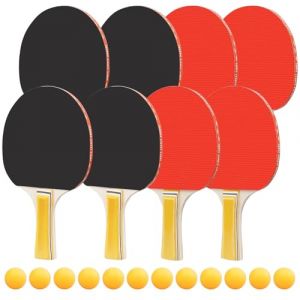 Lot de 8 Raquettes de Ping-Pong + 12 Balles, Kit Tennis de Table pour Famille, &Eacute;cole & Club, Int&eacute;rieur/Ext&eacute;rieur, Rouge & Noir (ASMIZ, neuf)