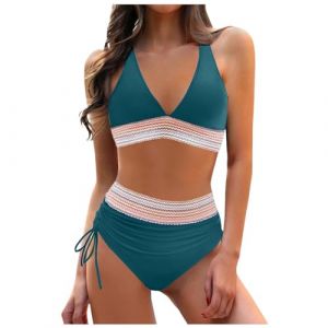 Maillot de Bain Femme 2 Pieces Taille Haute Bikini Set Push Up Vintage Maillot de Bain Deux Pièces Swimwear de Plage Beachwear Été Maillot De Bain Femme Ronde Amincissant (kWEX, neuf)