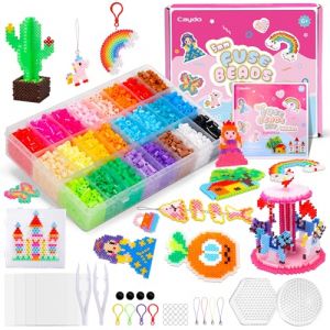 Caydo Kit de Perles &agrave; Repasser 24 Couleurs pour Filles, Perles 5mm avec Mod&egrave;les, 3 Plateaux, Porte-cl&eacute;s, Accessoires & Bo&icirc;te Cadeau pour Loisirs Cr&eacute;atifs, Anniversaire No&euml;l (Caydo Direct, neuf)