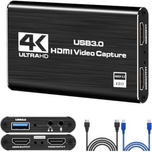 Carte de Capture vidéo HDMI 4K, USB 3.0 1080P 60FPS Enregistreur vidéo Nintendo Switch Capture Card pour Streaming Gaming et Broadcasting, Fonctionne avec Xbox Series X/S, Xbox One X/S, PS4, (Noir) (gkeapza, neuf)