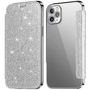 KOUYI Coque Compatible avec iPhone 13 Pro Max, Paillettes Strass Bling Fin &agrave; clapet Folio en Cuir PU avec Emplacement pour Carte Coque arri&egrave;re TPU Souple pour iPhone 13 Pro Max 6,7 Pouces (Argent) (Kouyi EU Store, neuf)